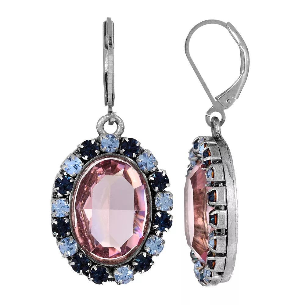 1928 Silver Tone Purple & Blue Halo Crystal Oval Drop Earrings, Womens Product Image