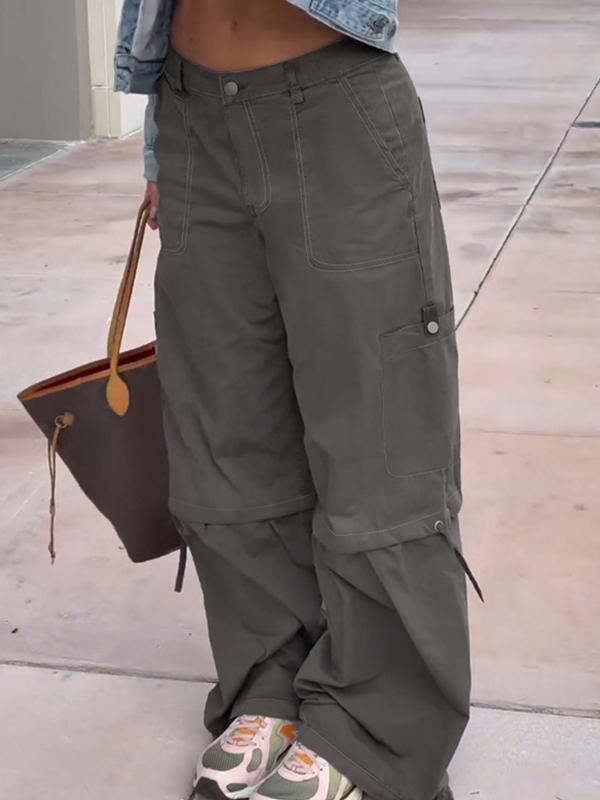 High-Waisted, Multi-Pocket, Drawstring, Loose-Fitting, Straight-Leg Casual Streetwear Work Pants Product Image