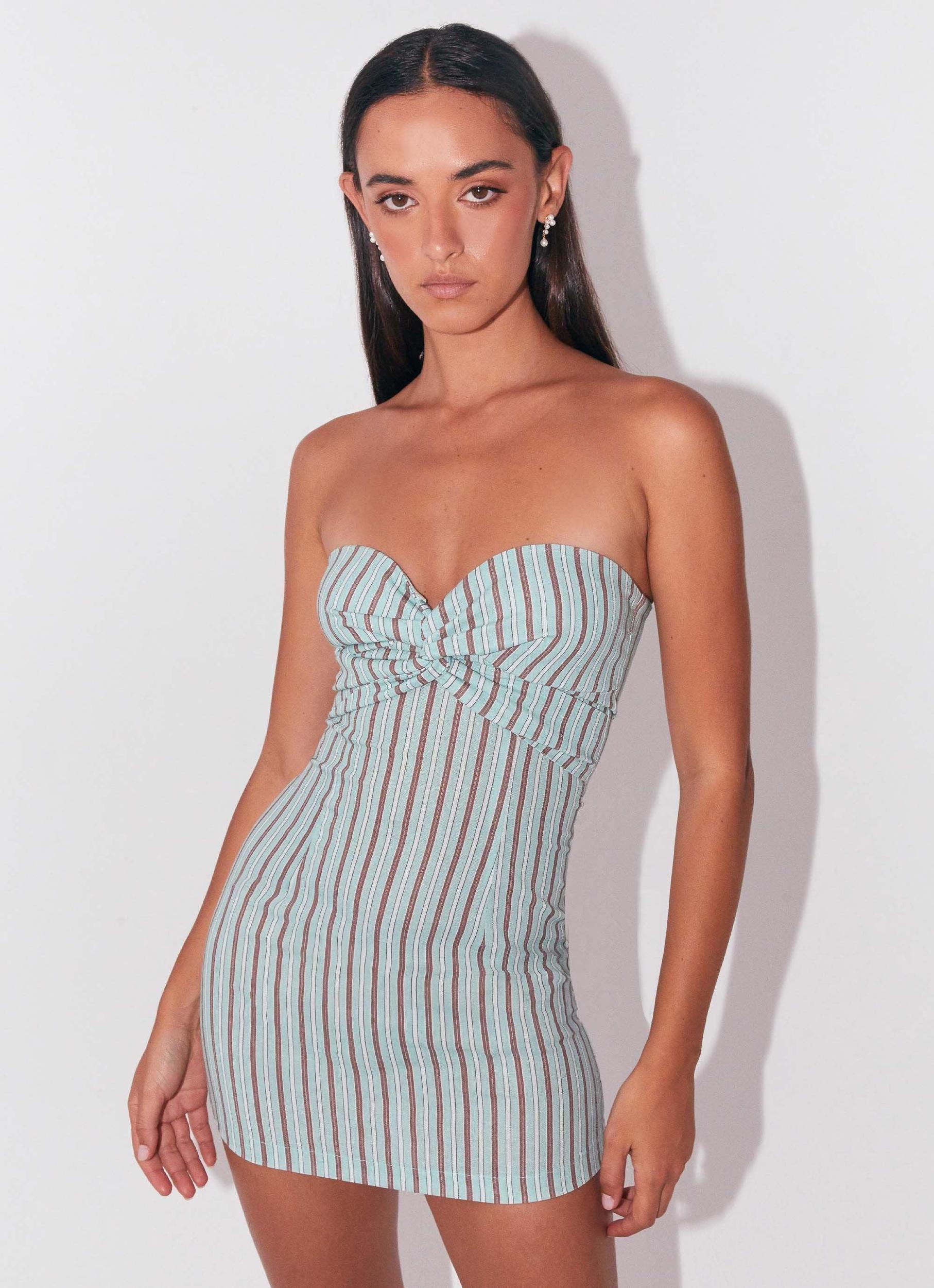 Noline Linen Mini Dress - Coastal Stripe Product Image