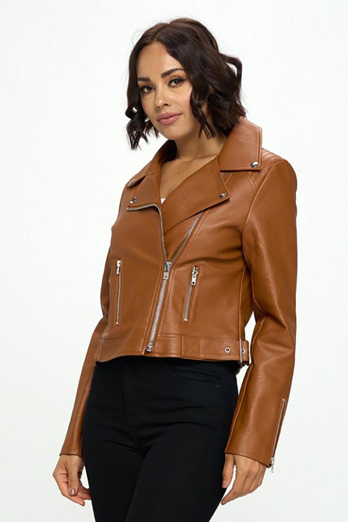 Faux Leather Moto Biker Jacket Product Image