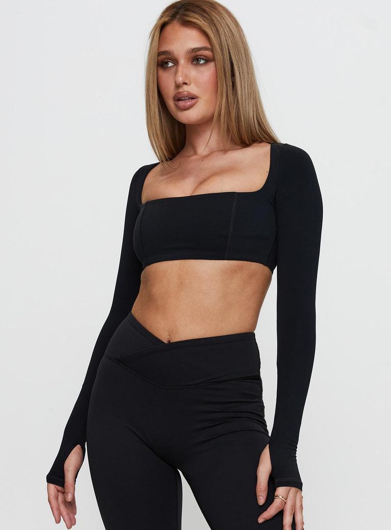 Set Point Active Square Neck Sleeve Top Black Product Image