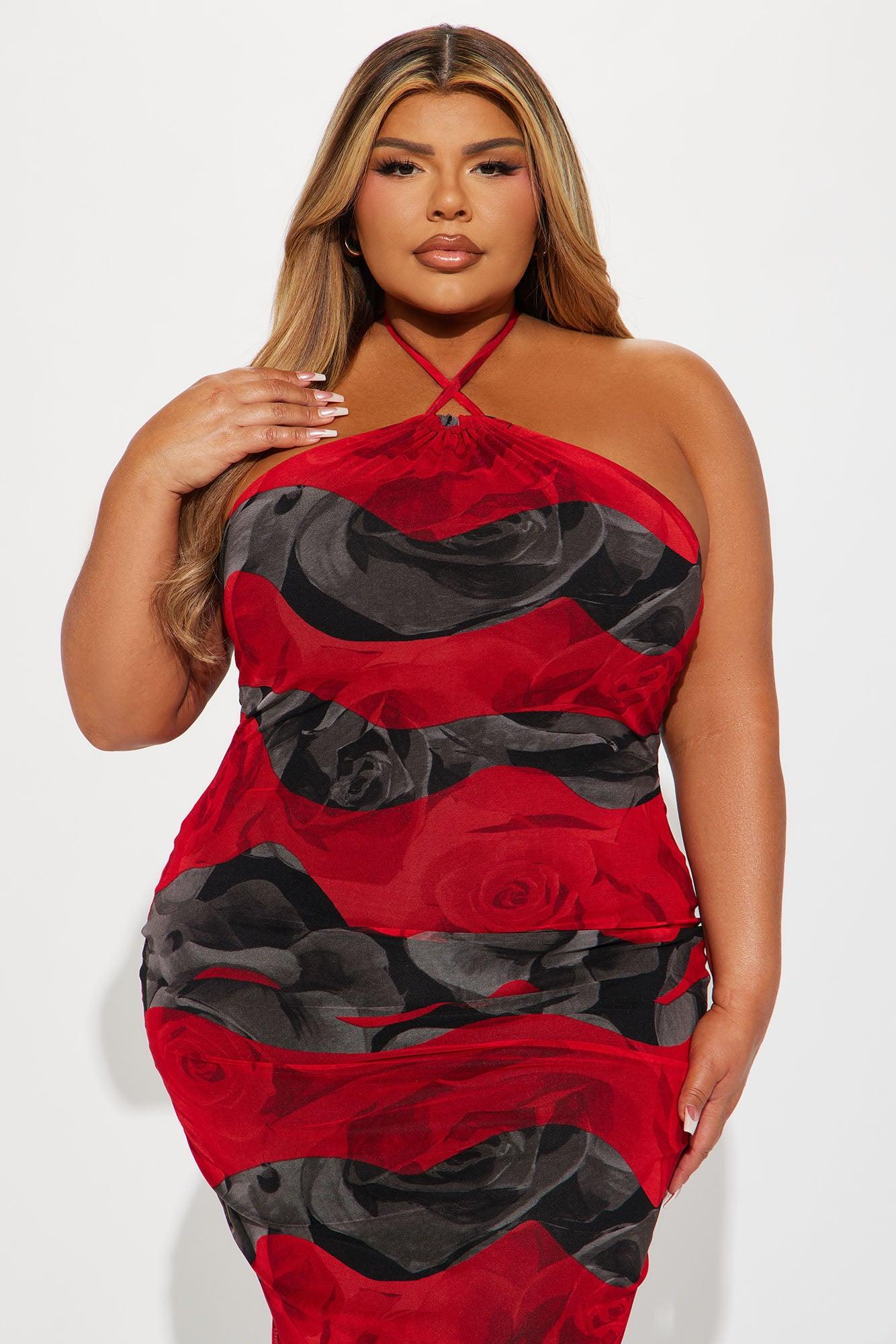 Burnin' Up Mesh Midi Dress - Red/combo Product Image