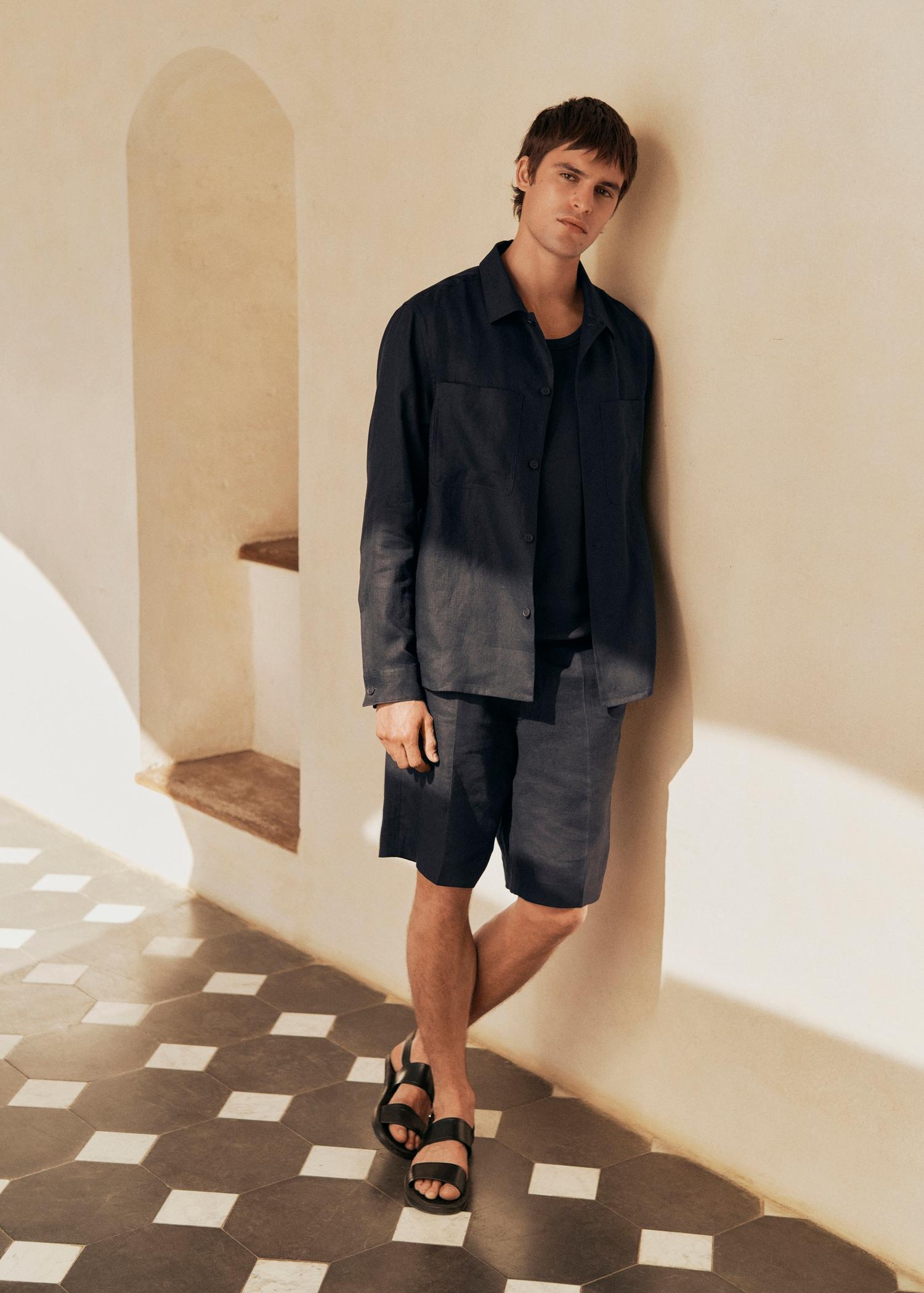 100% linen overshirt with pockets - Men | MANGO USA Product Image