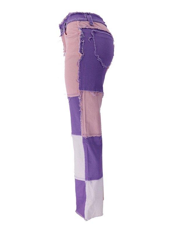 Pastel Patchwork Denim Boyfriend Jeans Product Image