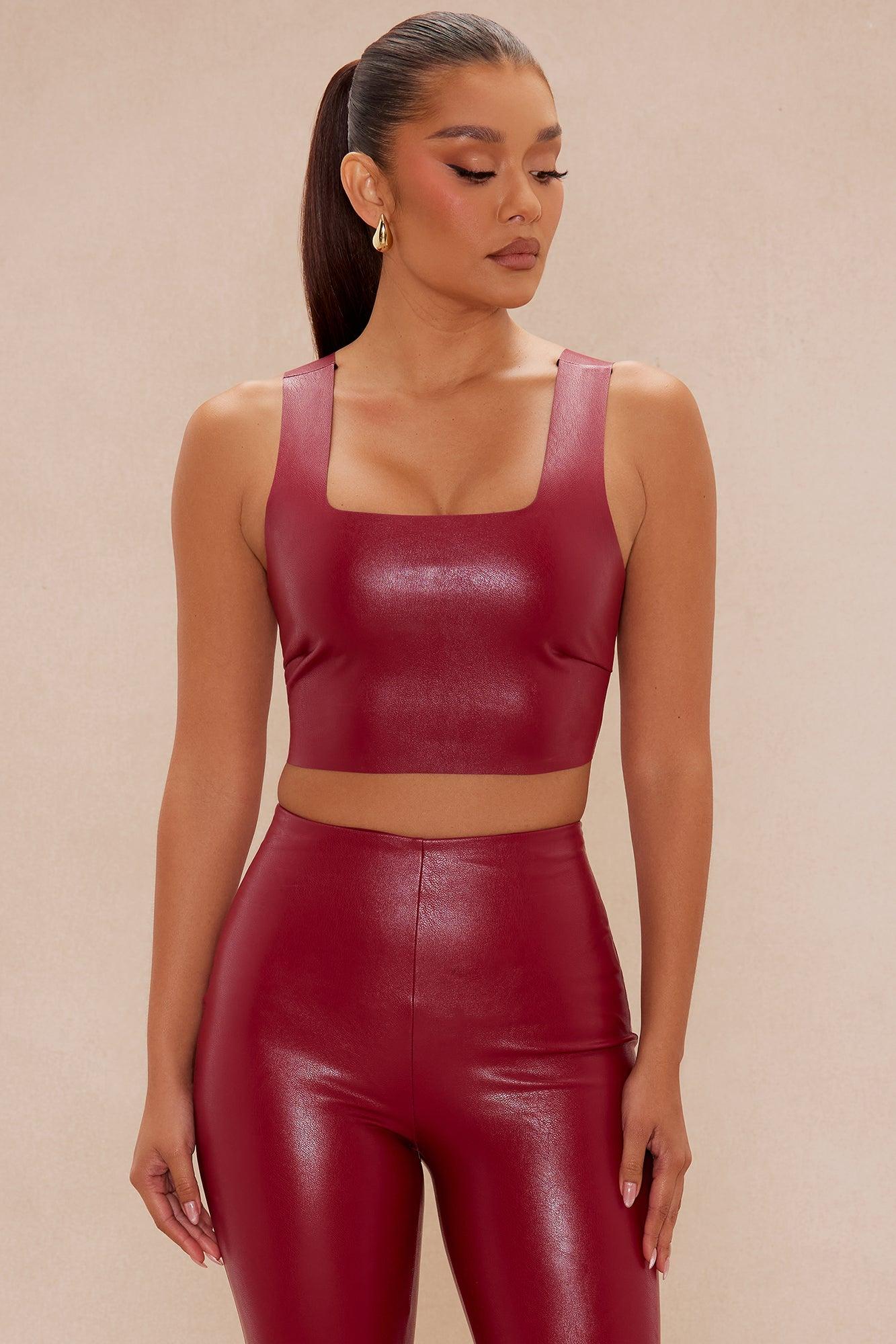Zahara Faux Leather Top - Burgundy Female Product Image
