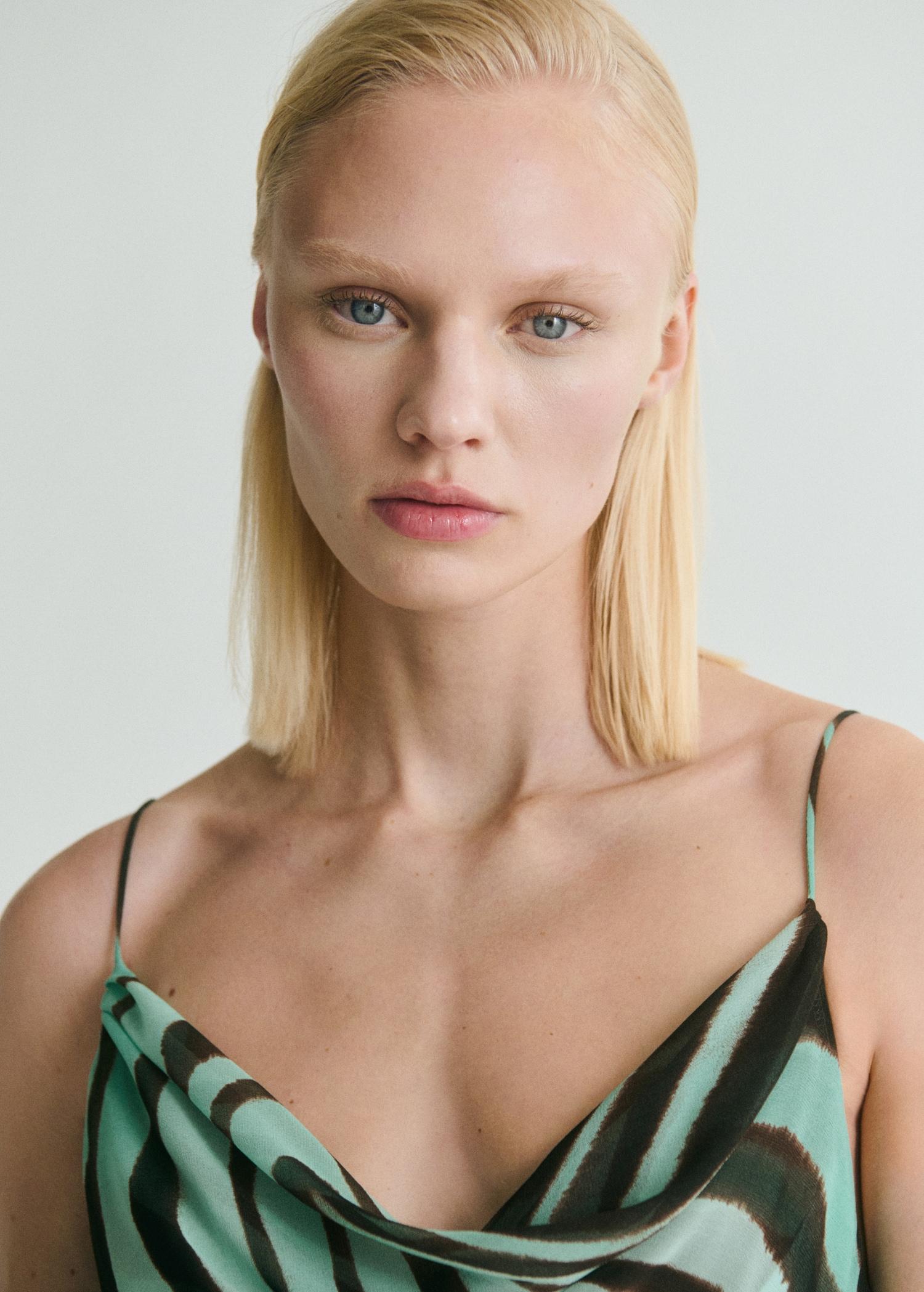 Zebra-print dress with ruffles - Women | MANGO USA Product Image