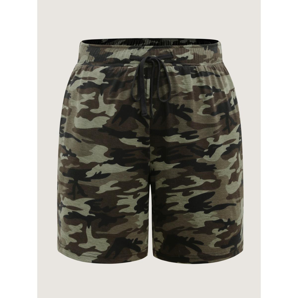 Plus Size Camouflage Print Drawstring Straight-Leg Shorts Women ArmyGreen Casual Drawstring Straight Leg Everyday-Casual Shorts BloomChic 14-16/1X Product Image