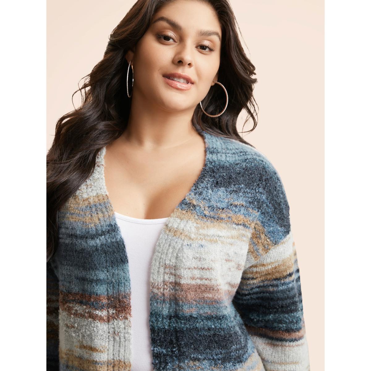 Plus Size Ombre Open Front Curved Hem Cardigan Aegean Women Leisure Loose Long Sleeve Casual Cardigans BloomChic 10/M Product Image