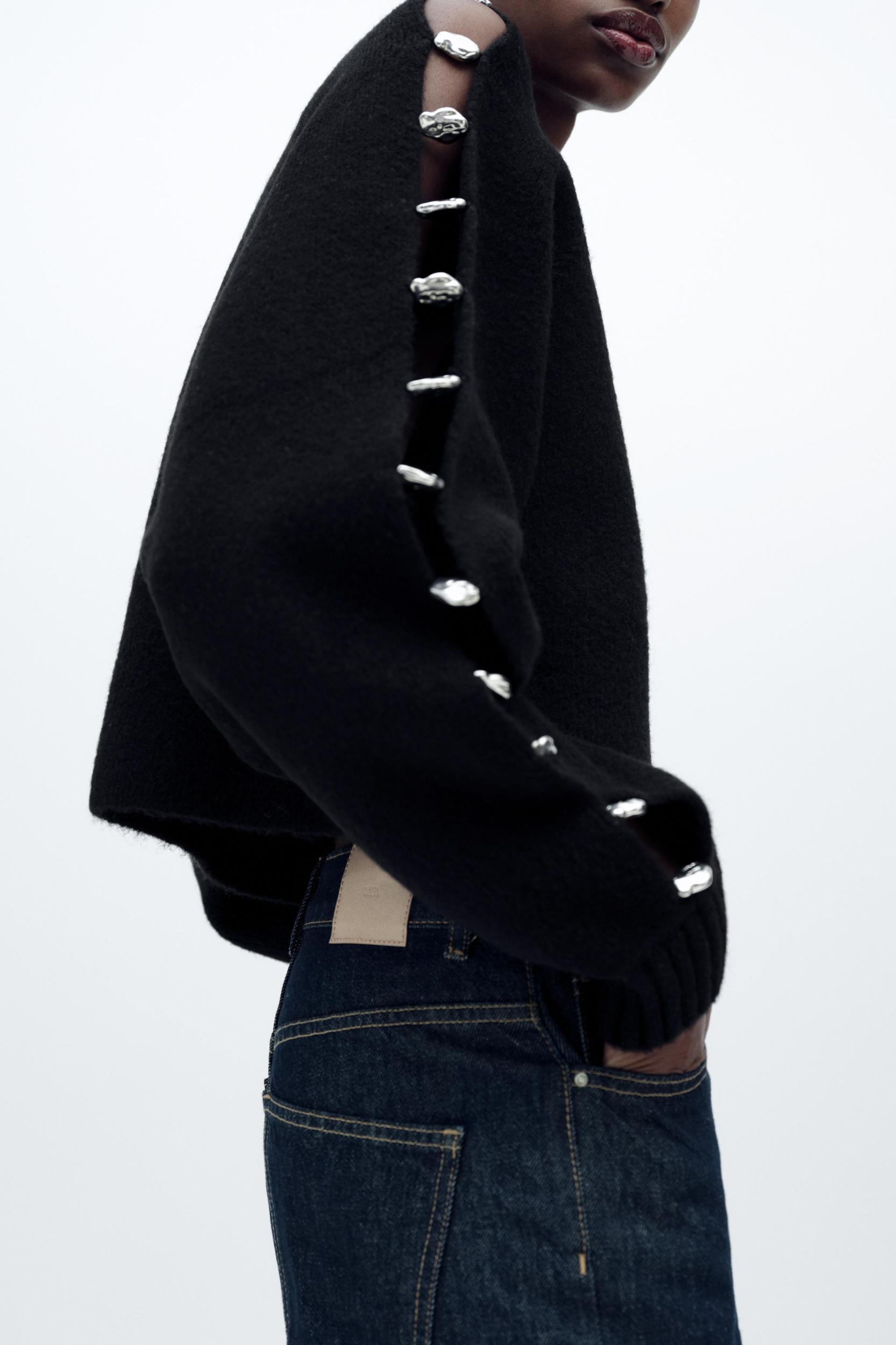 BOBBLE SLEEVE KNIT SWEATER Product Image