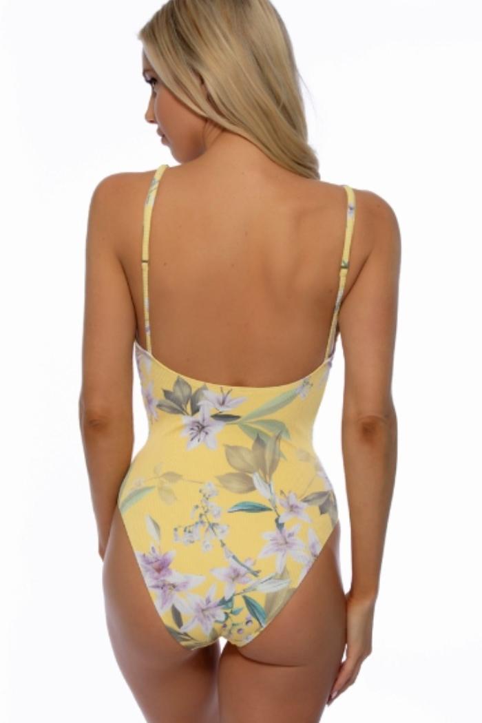 Ribbed Yellow Floral One Piece Swimsuit Product Image