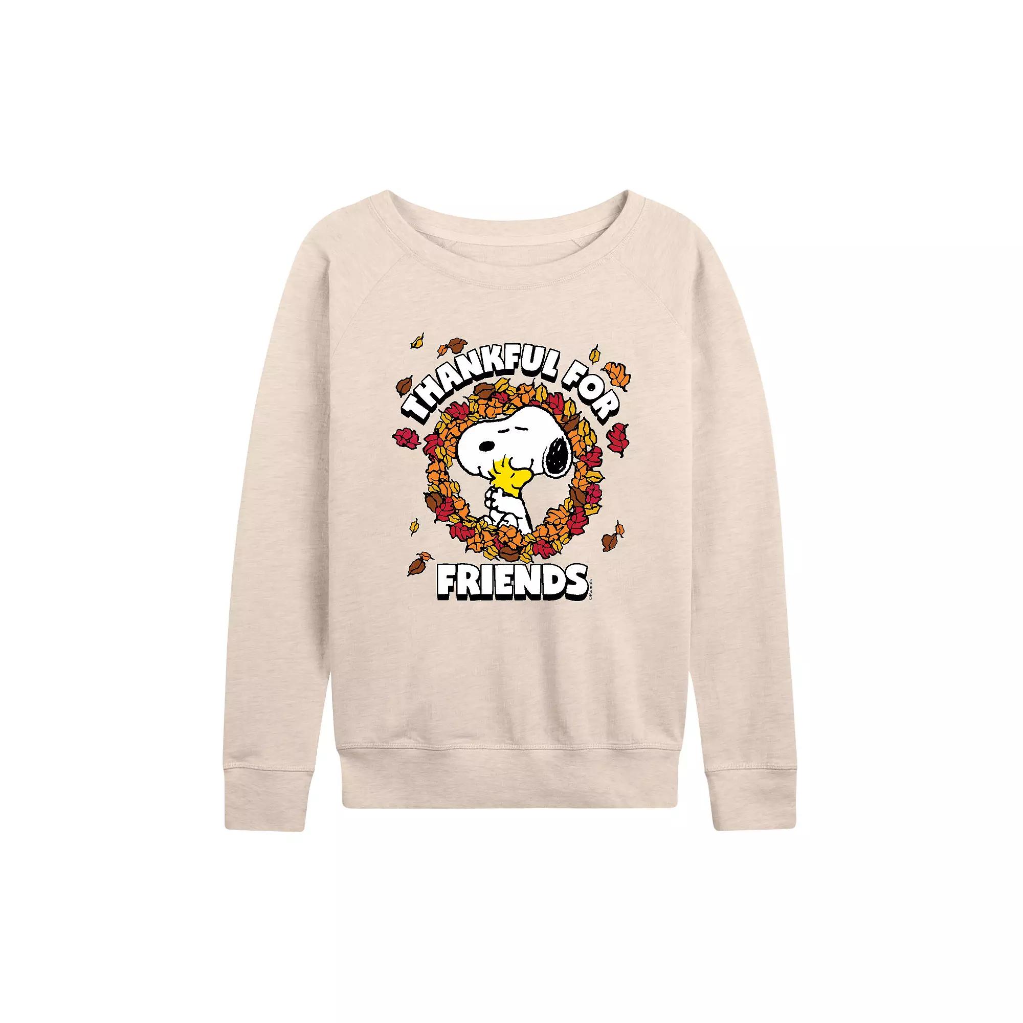 Women's Peanuts Snoopy & Woodstock Thankful For Friends French Terry Long Sleeve Tee,  Product Image