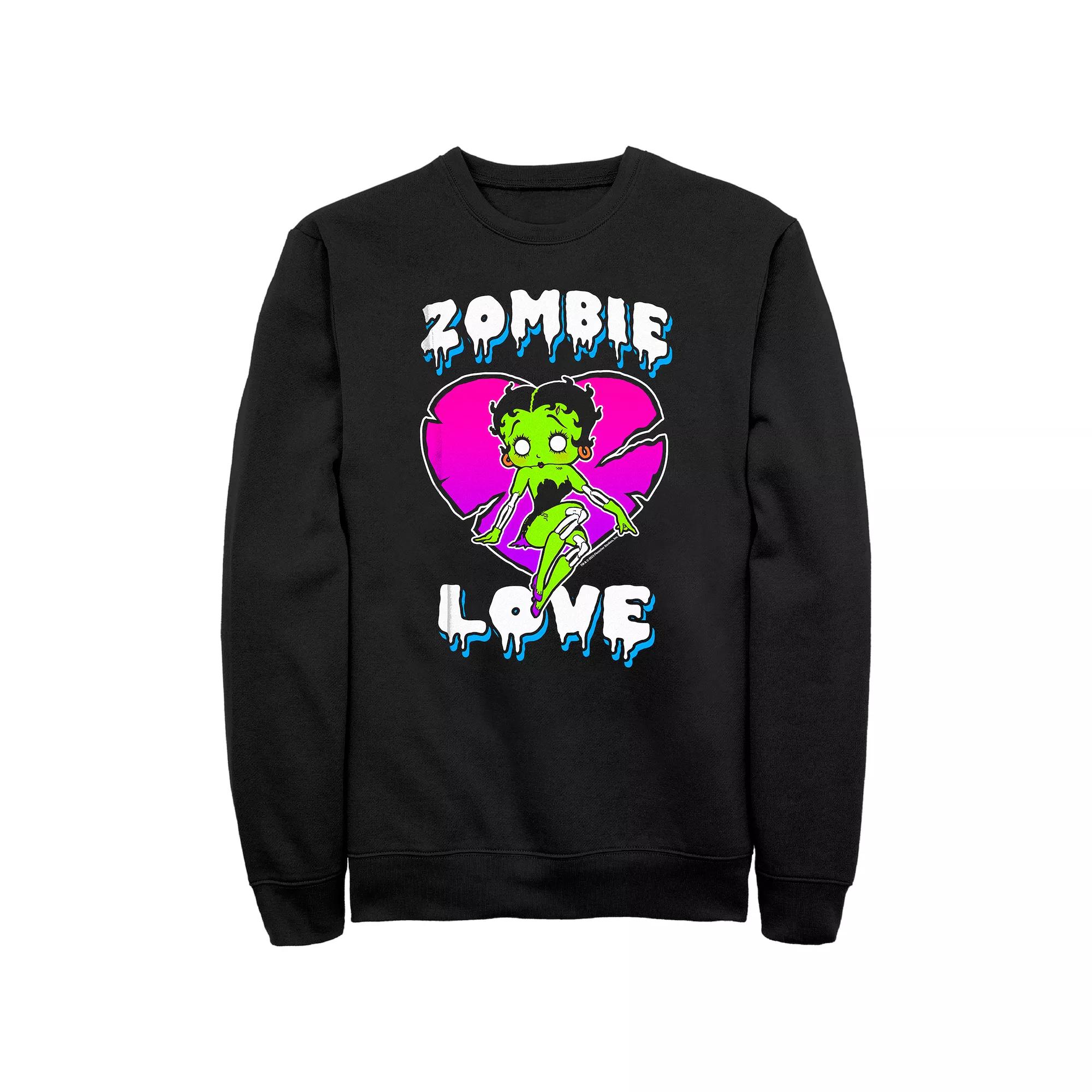 Men's Betty Boop Halloween Zombie Love Heart Neon Fleece Sweatshirt,  Product Image