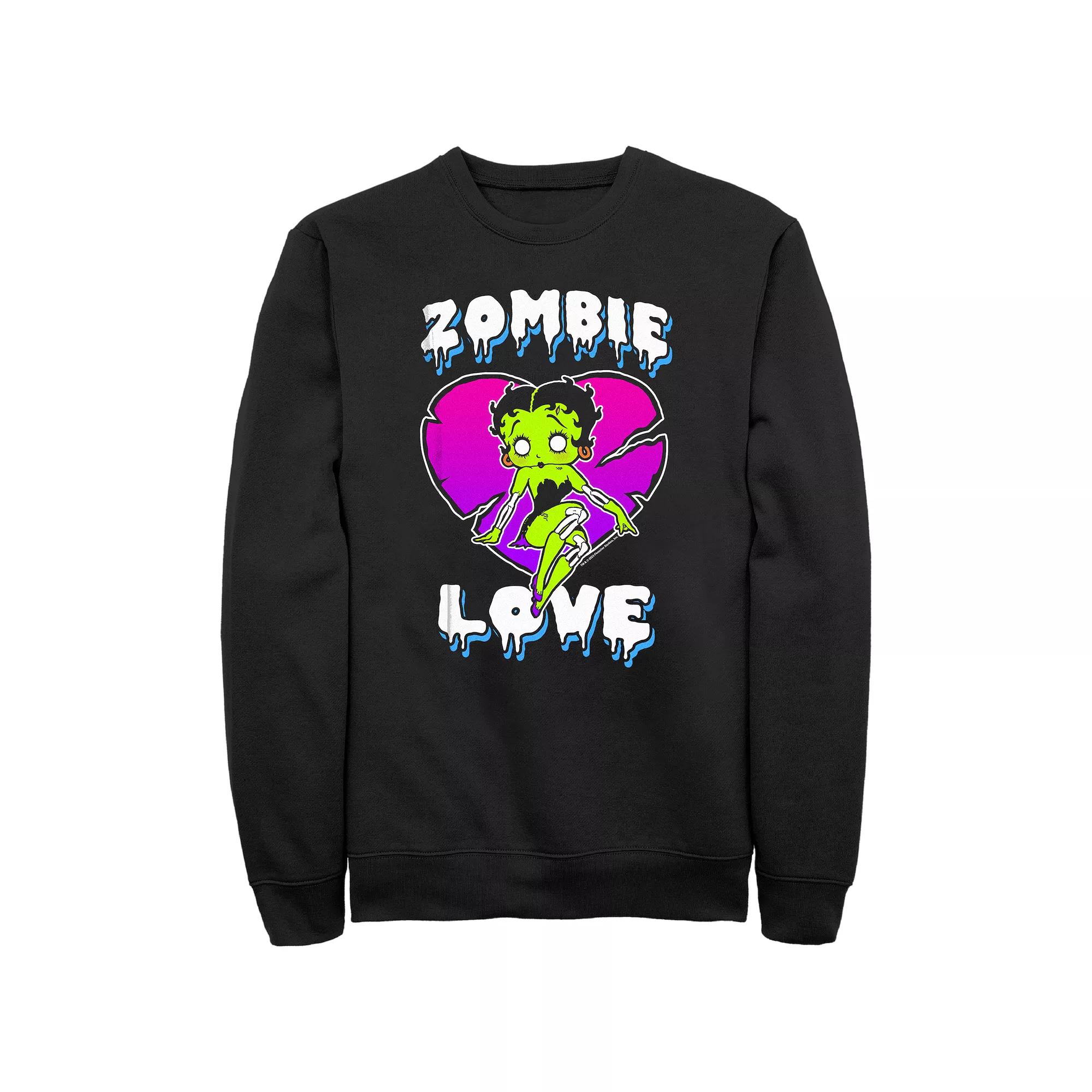 Men's Betty Boop Halloween Zombie Love Heart Neon Fleece Sweatshirt,  Product Image