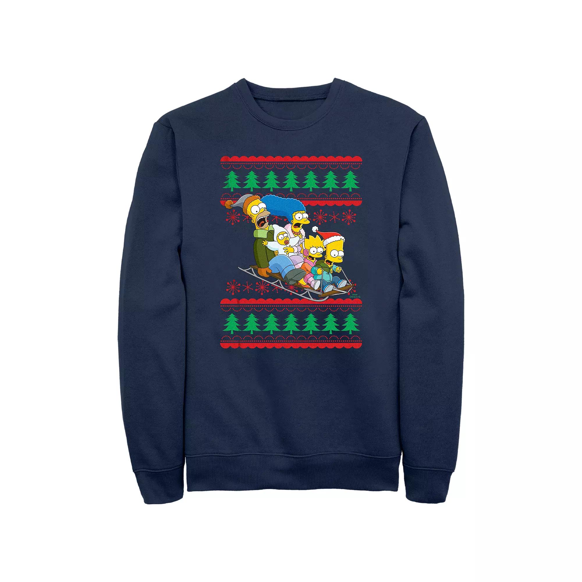 Men's The Simpsons Family Sleigh Ride Sweater Graphic Fleece,  Product Image
