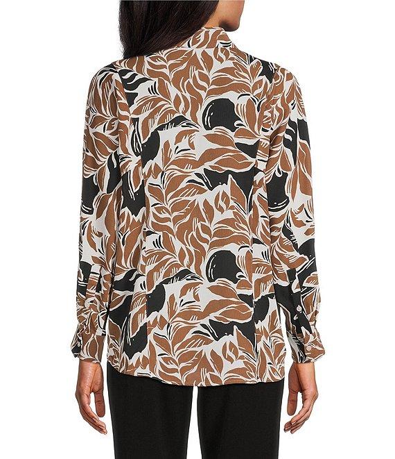 Investments Abstract Leaves Print Dolman Long Sleeve Button Front Point Collar Blouse Product Image