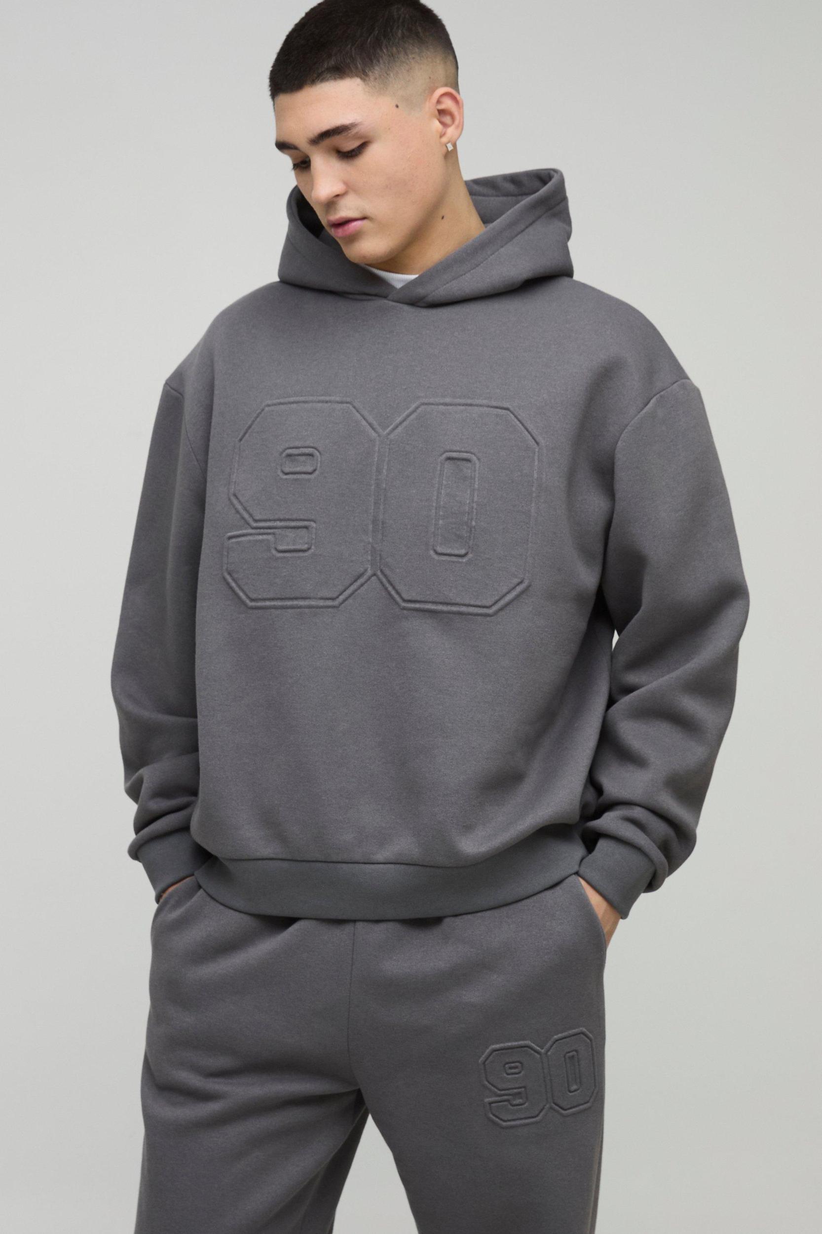 Oversized Boxy Varsity Embossed Hooded Tracksuit | boohooMAN USA Product Image
