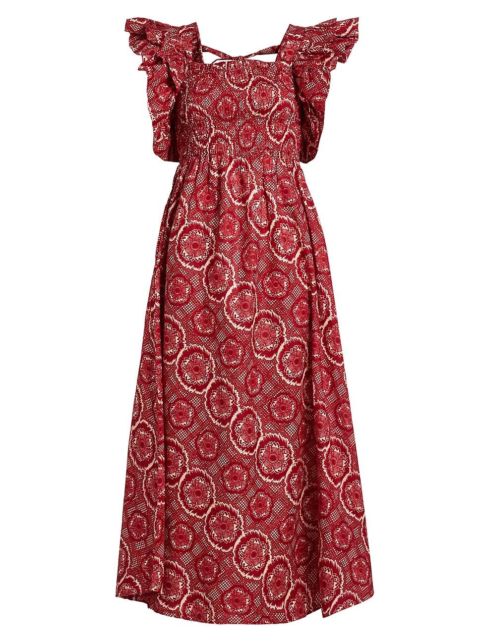 Womens Sola Abstract Smocked Cotton Midi-Dress Product Image