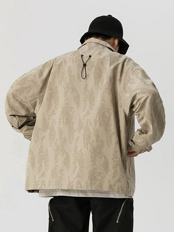 Men's Vintage Print Multi Pocket Zip Up Jacket Product Image