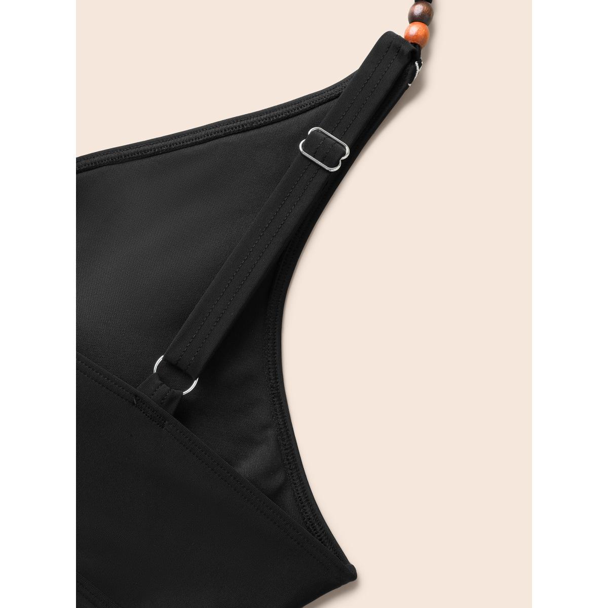 Plus Size Embroidered Boho Print Surplice Neck Swim Dress Women's Swimwear Black Beach Bodycon Overlap Collar High stretch Curve Swim Dresses BloomChic 30/6X Product Image