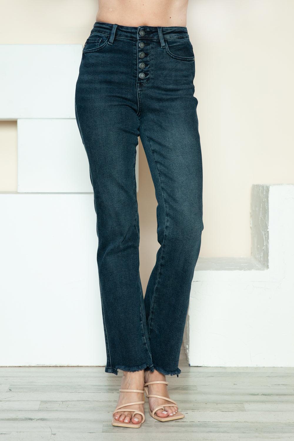 Meaghan Mid-Rise Button Fly Hem Destroy Straight Judy Blue Jeans - ONLINE EXCLUSIVE! Product Image