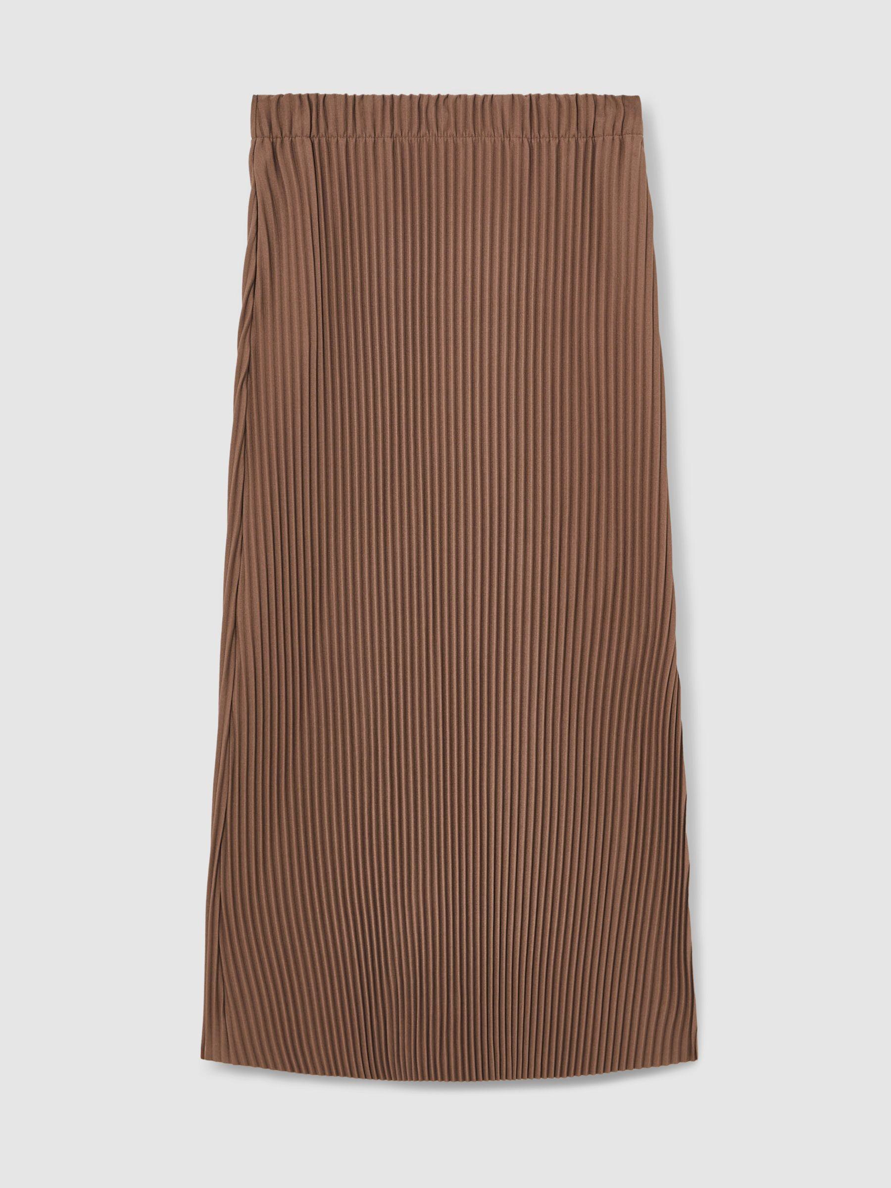 Pleated Jersey Midi Skirt in Chocolate Product Image