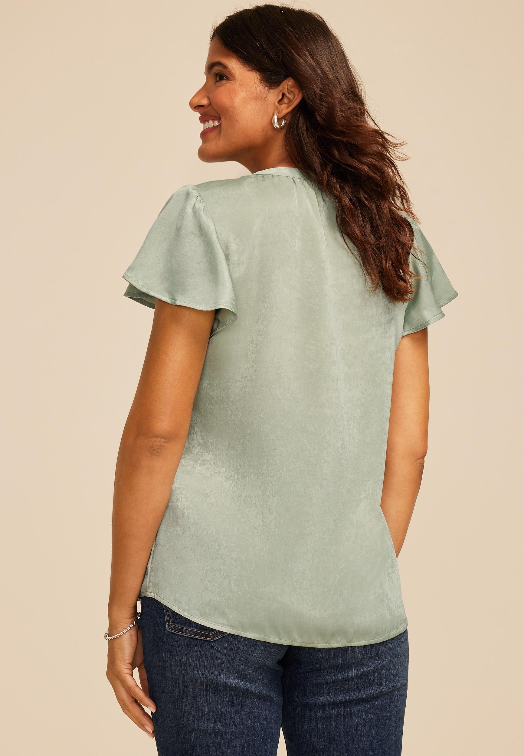 Atwood Flutter Sleeve Satin Blouse Product Image