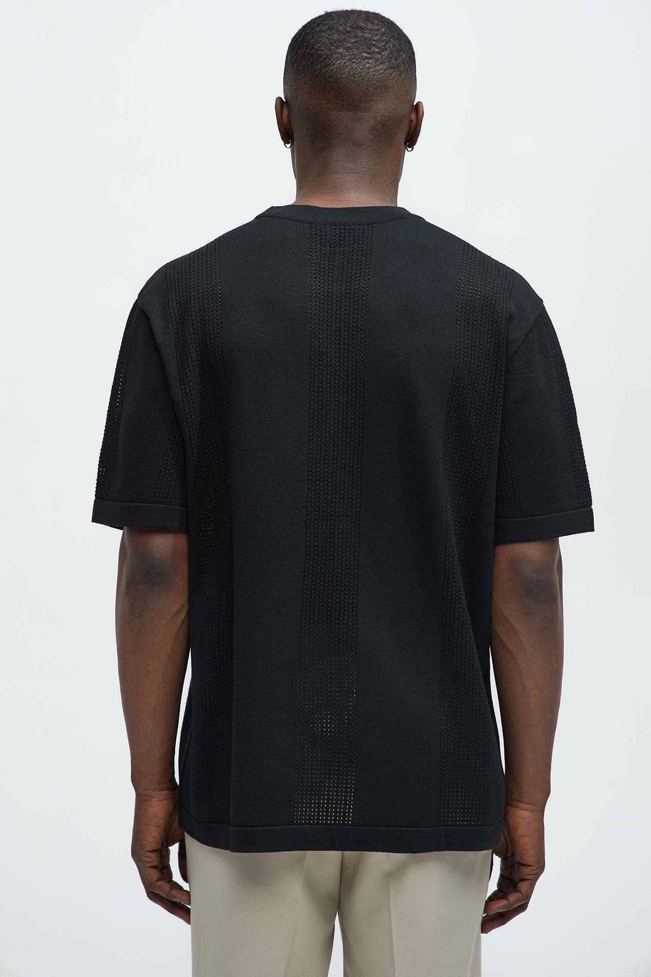 Theo Pointelle Knitted Short Sleeve Tee - Black Product Image