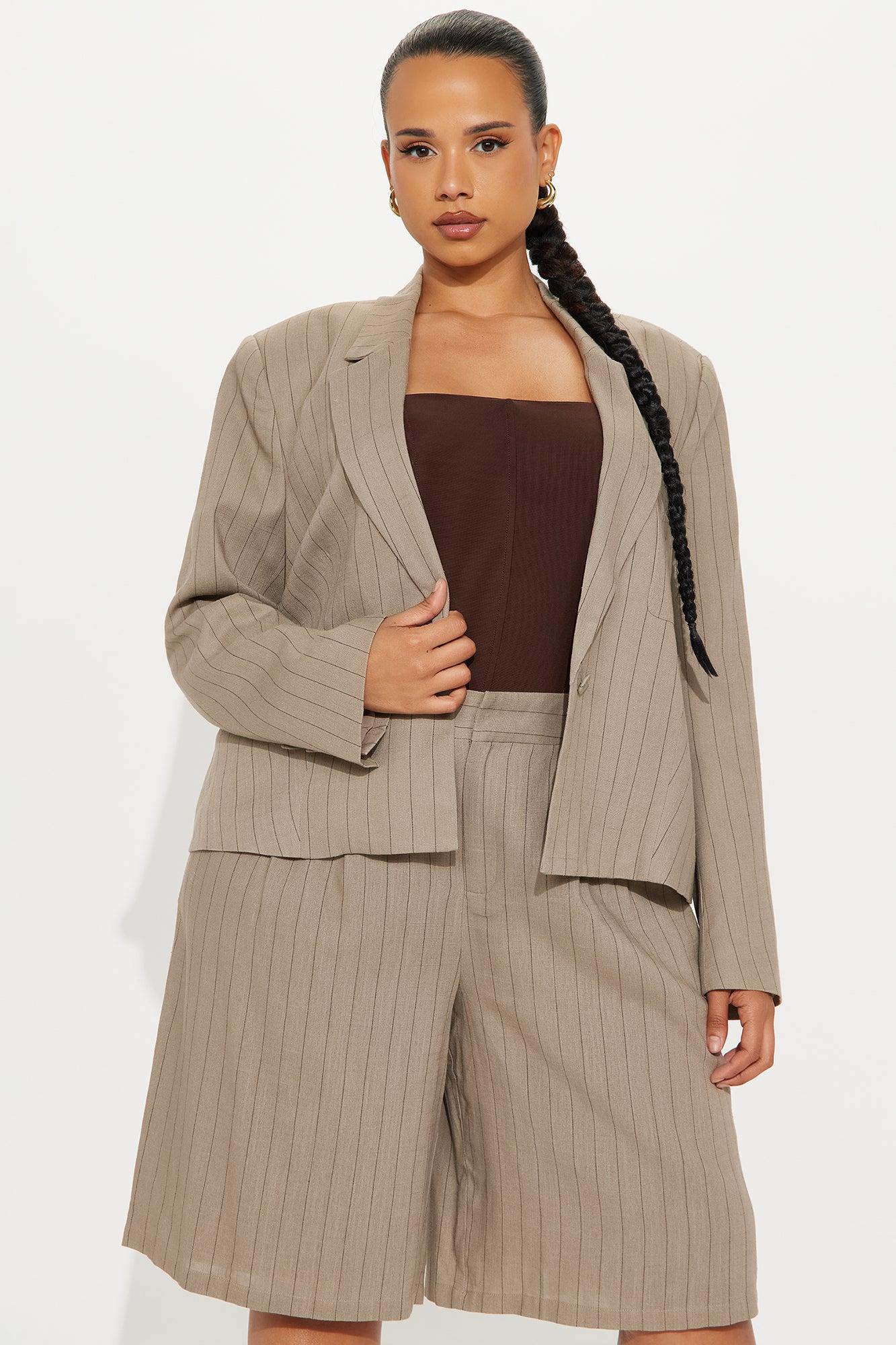 Penelope Pinstripe Linen Blazer - Mocha Female Product Image