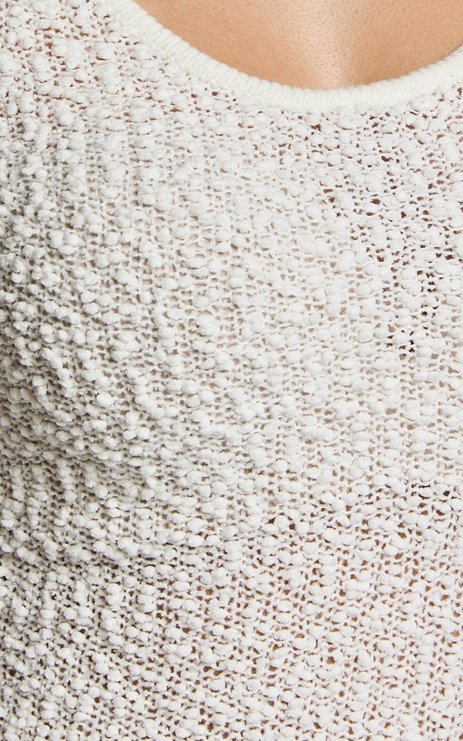 Freya Midi Dress - Scoop Neck Long Sleeve Boucle Knit Dress in Off White Product Image