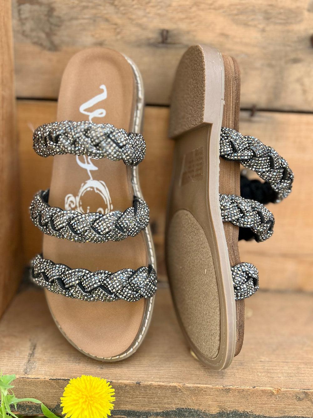 Luxurious Silver on Black Braided Sandals* Product Image