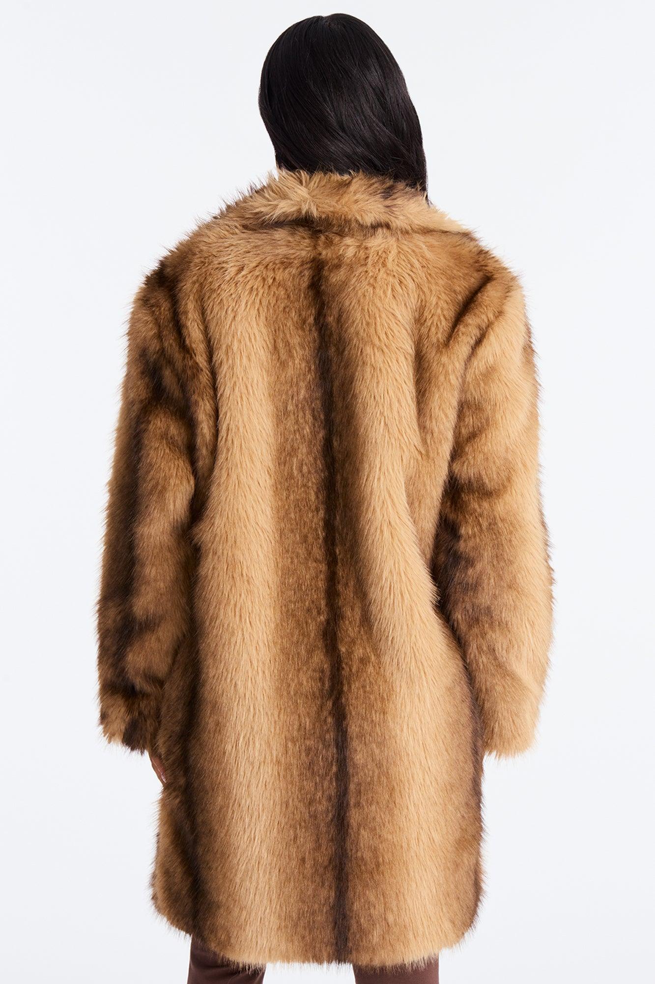 Saskia Long Faux Fur Coat - Brown/combo Female Product Image