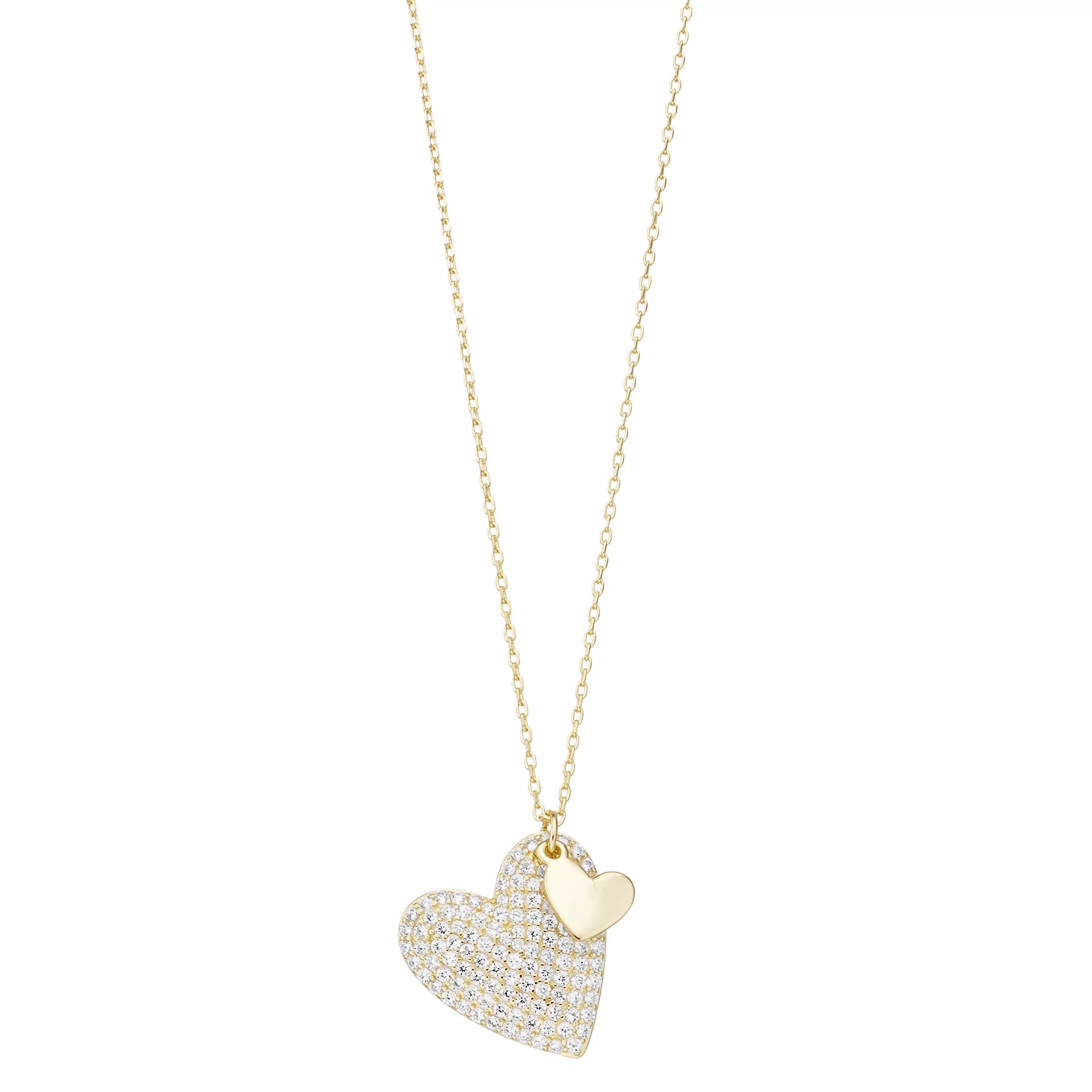14k Yellow Gold-Plated Cubic Zirconia Double Dangle Heart Pendant Necklace, Women's,  Product Image