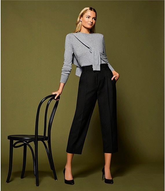 Antonio Melani Coordinating Emery Ponte Twill High Rise Pleated Front Wide Cropped Ankle Trousers Product Image