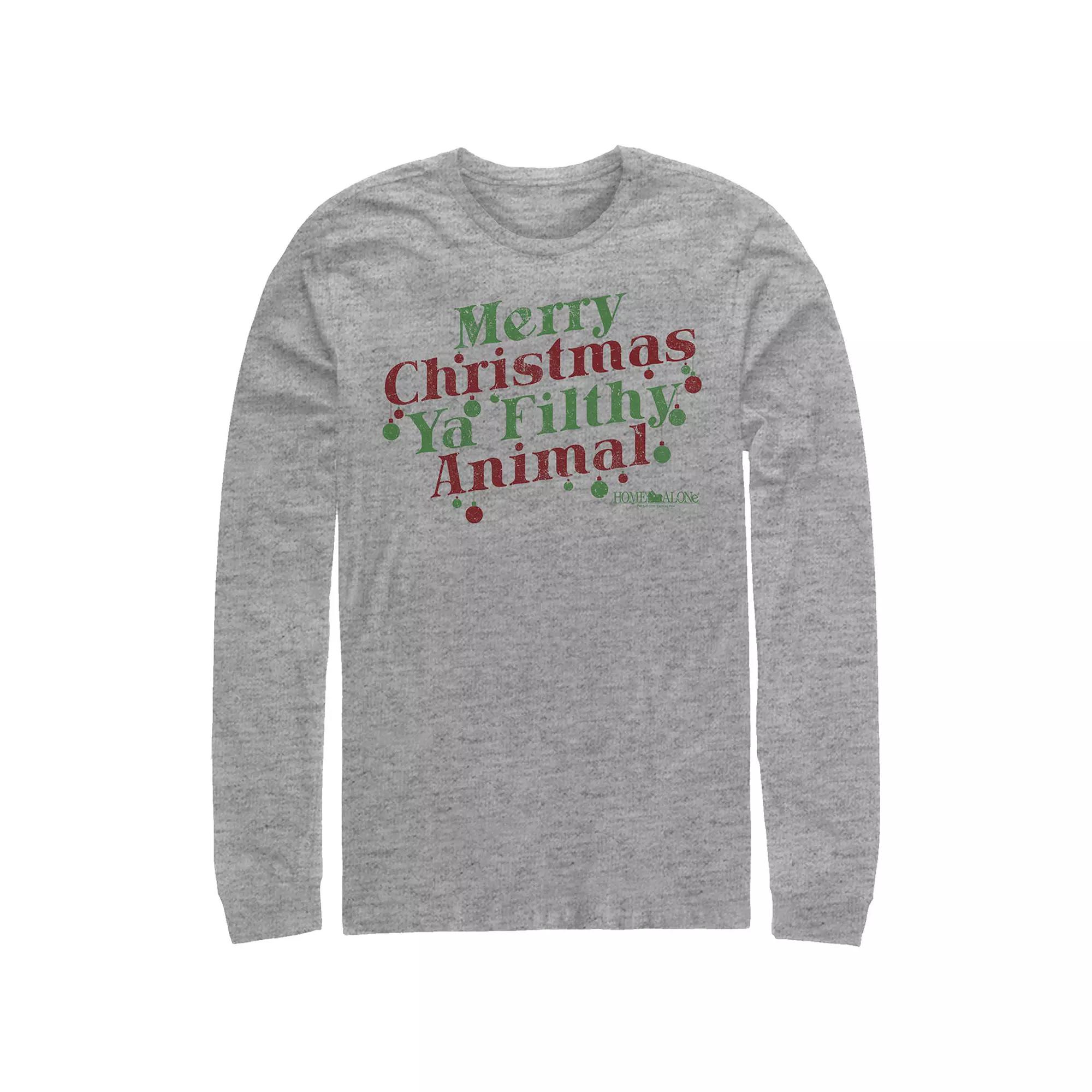 Big & Tall Home Alone Merry Christmas Ya Filthy Animal Long Sleeve Graphic Tee, Men's, Size: Large, Athletic Grey Product Image