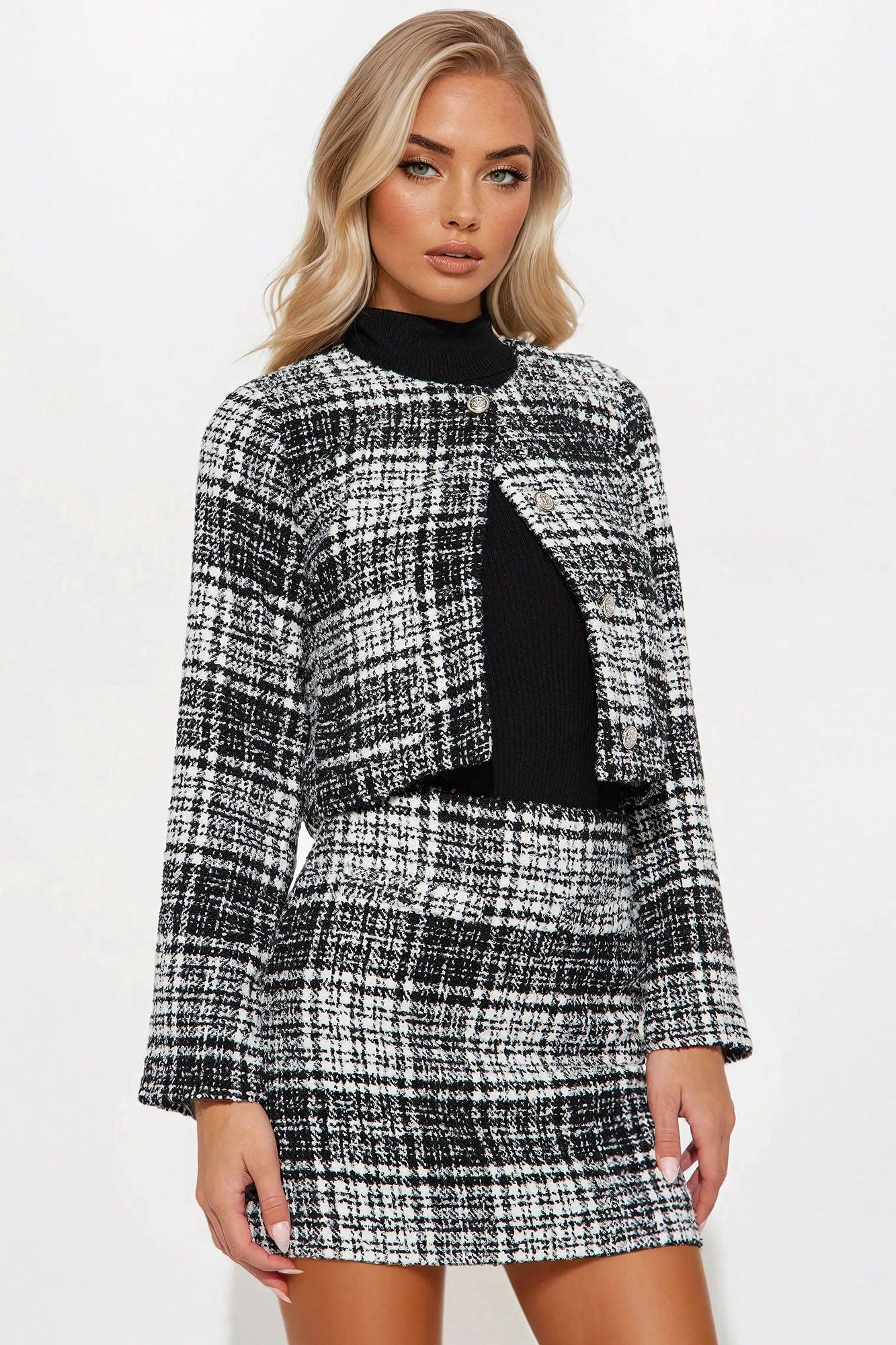 Kate Tweed Mini Skirt Set - Black/combo Product Image