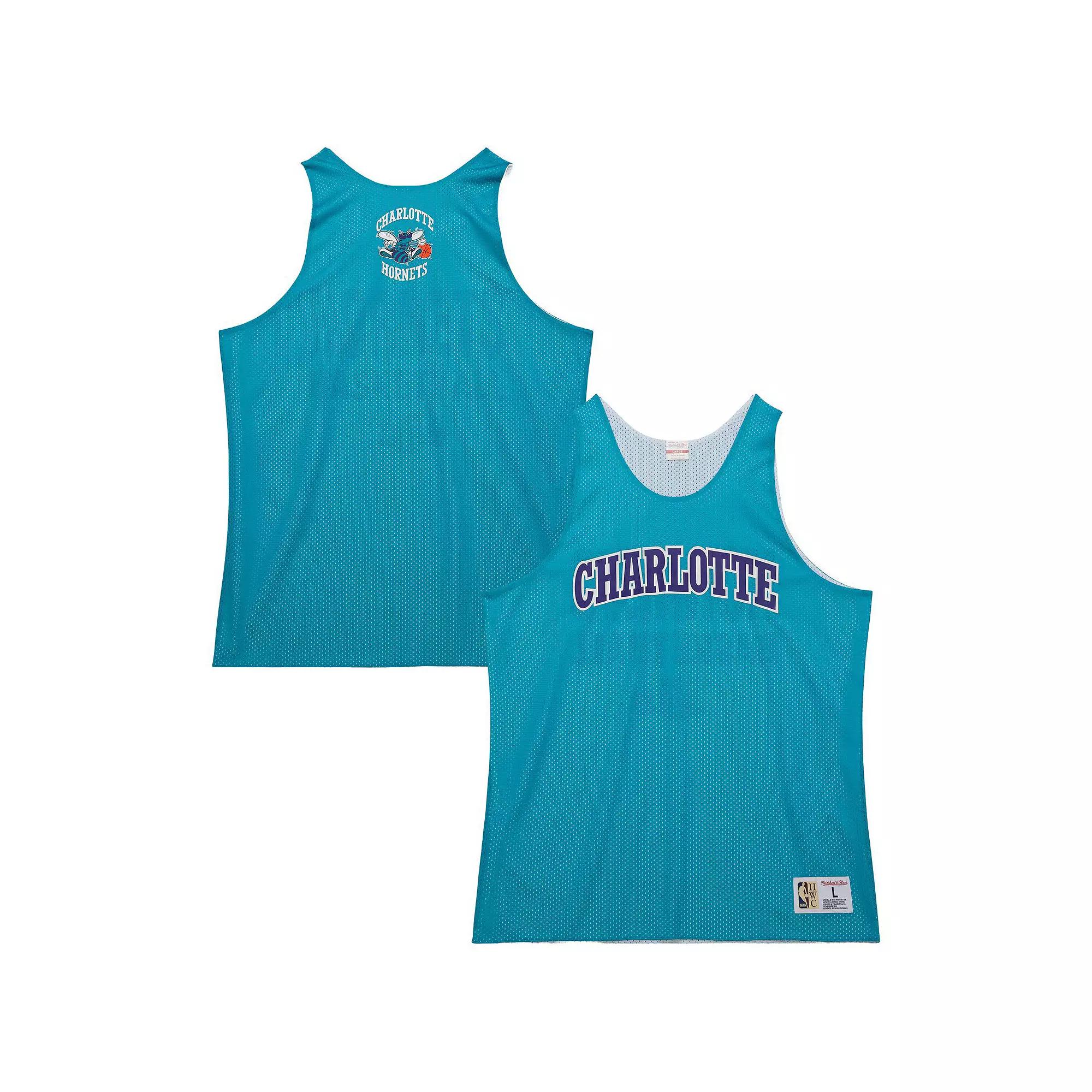 Men's Mitchell & Ness Teal/White Charlotte Hornets Hardwood Classics Reversible Mesh Practice Jersey,  Product Image