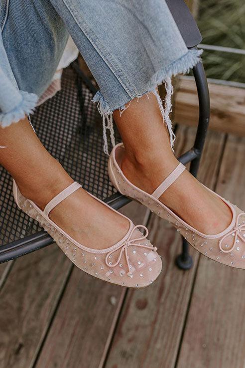 The Ariel Rhinestone Embellished Flat in Natural Product Image