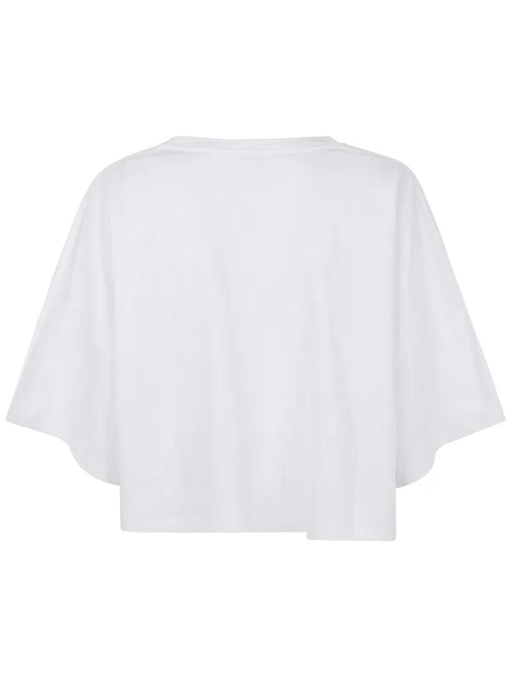 CHLOÉ White Cropped Crewneck T-shirt With Maxi Logo Print On The Front In Cotton Woman In Multicolor Product Image