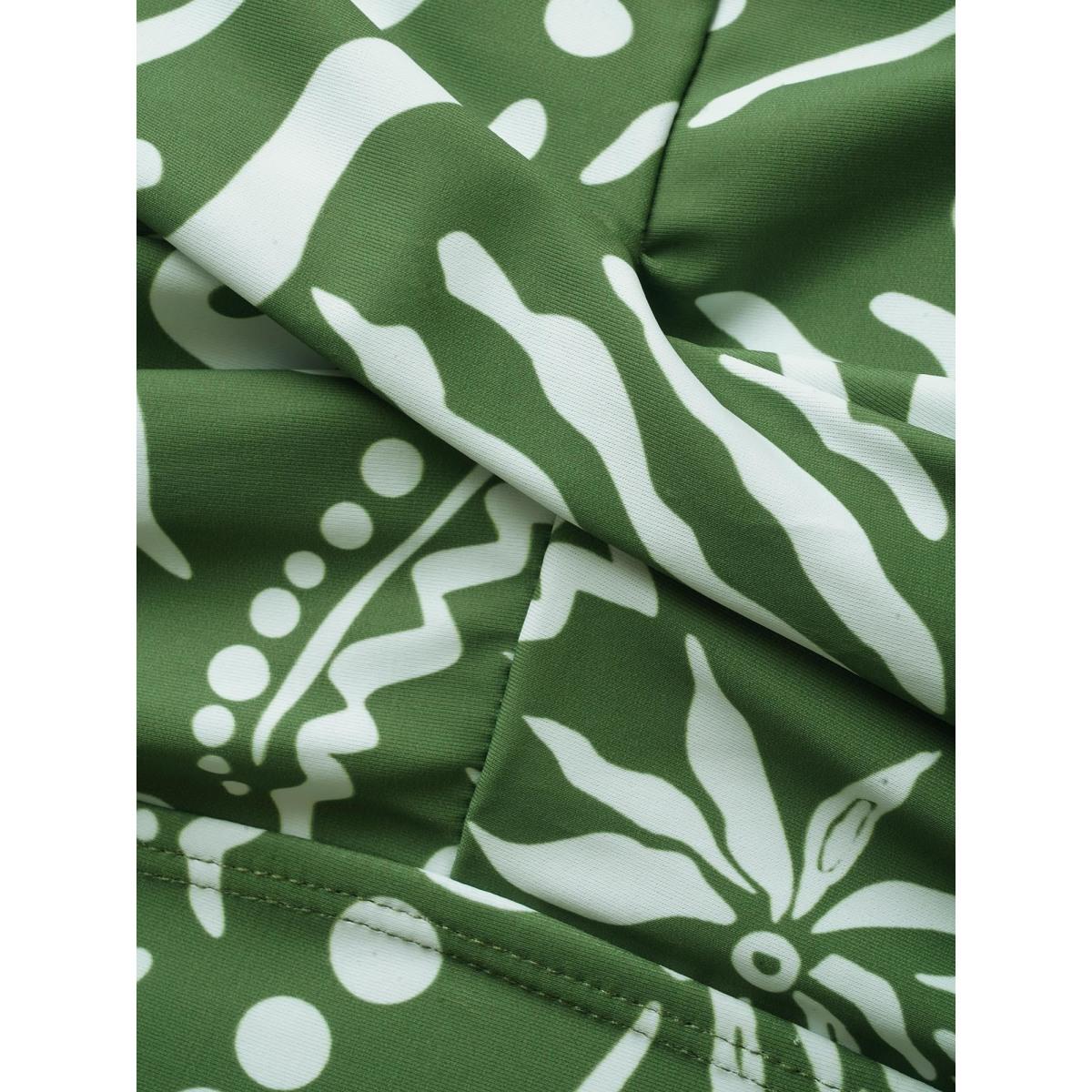 Plus Size Boho Print Crossover High Rise Swim Dress Women's Swimwear Moss Beach Bodycon Round Neck High stretch Curve Swim Dresses BloomChic 22-24/3X Product Image