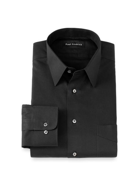 Non-Iron Cotton Pinpoint Solid Point Collar Dress Shirt - Black Product Image