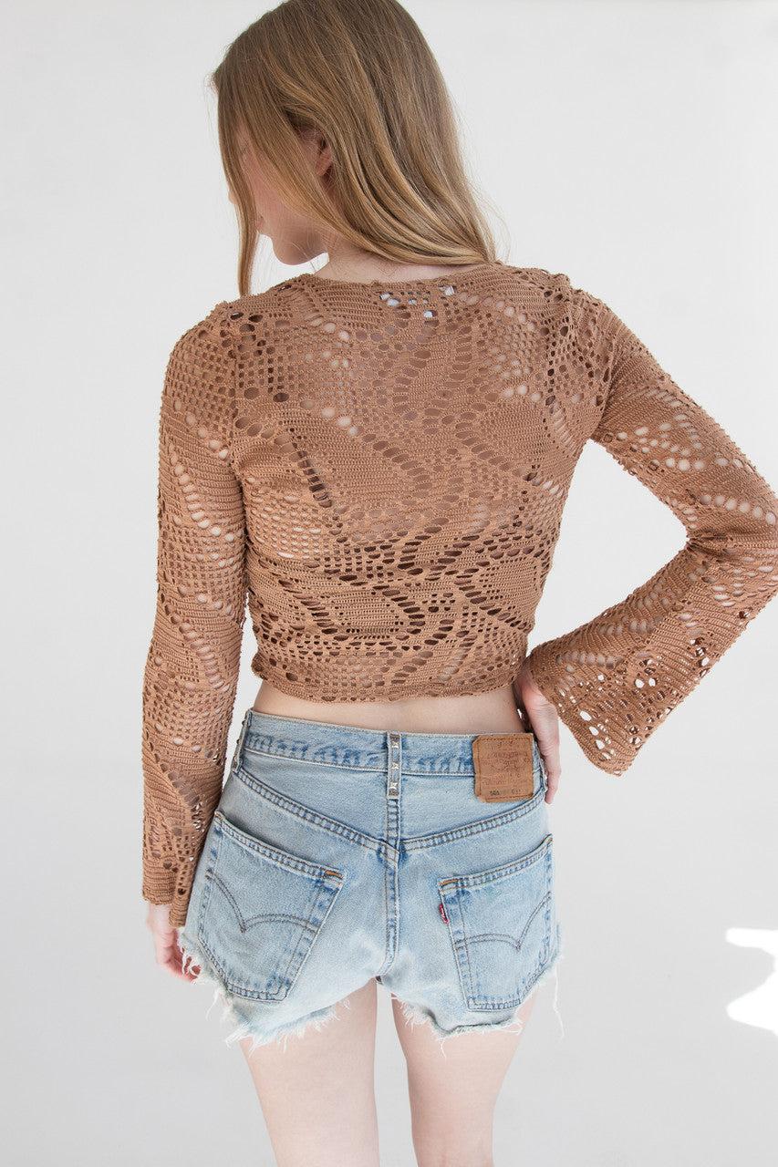Bell Sleeve Crochet Net Top Product Image