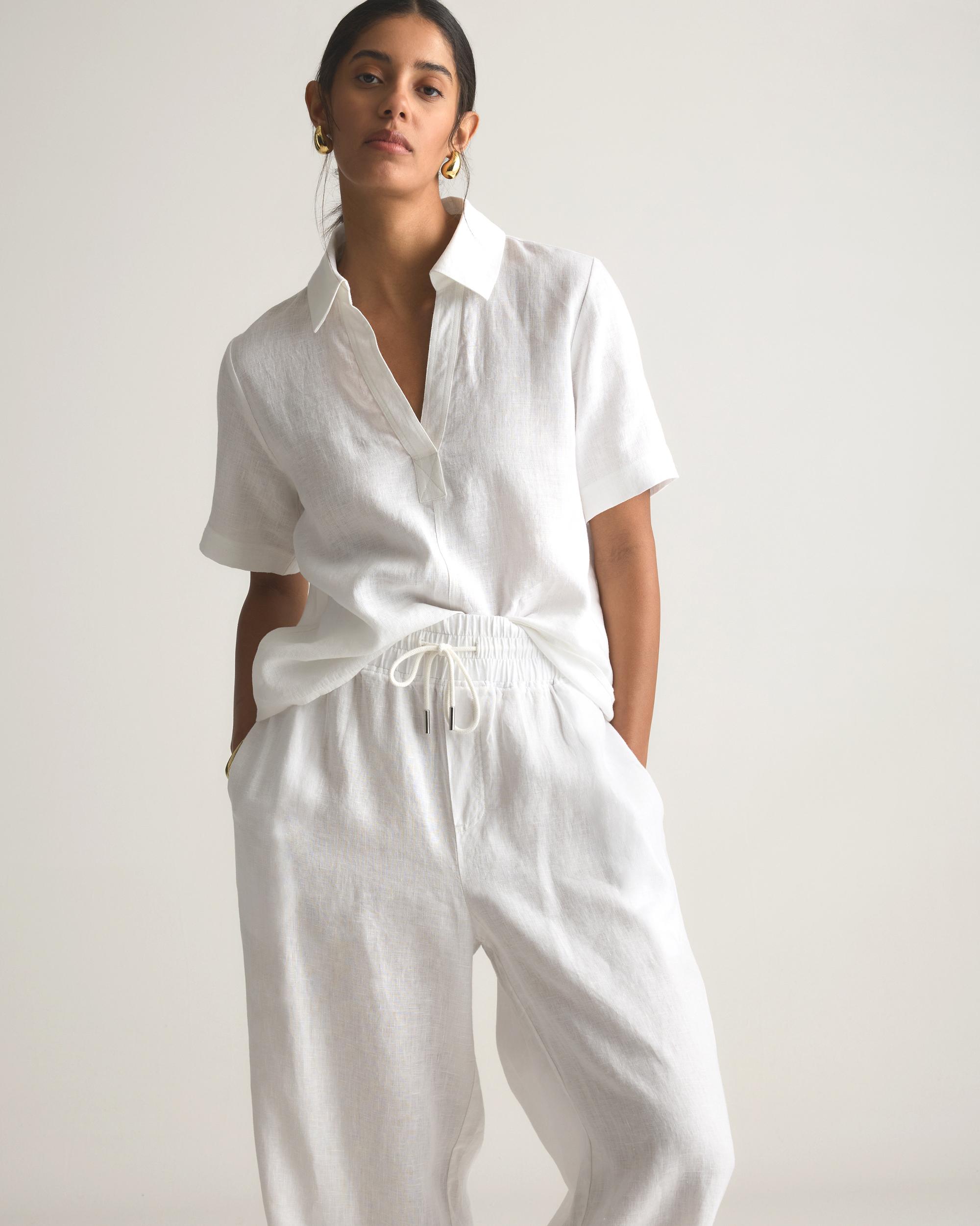 Quince | Women's 100% European Linen Short Sleeve Popover Top Product Image