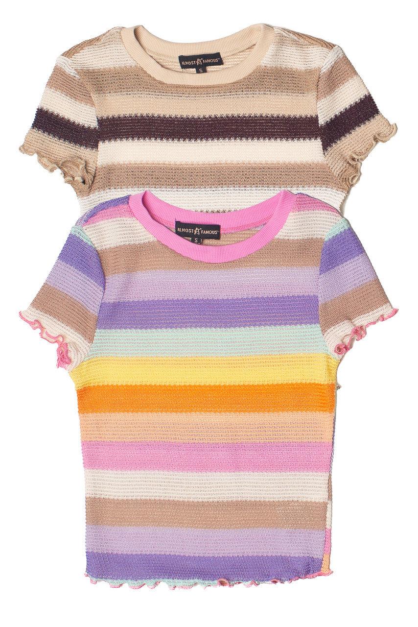 Crochet Stripe Lettuce Edge Tee Product Image
