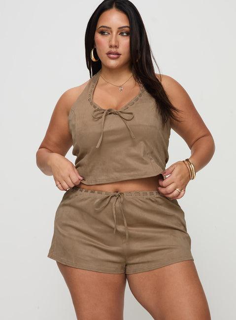 Eternal Youth Faux Suede Short Taupe Curve Product Image