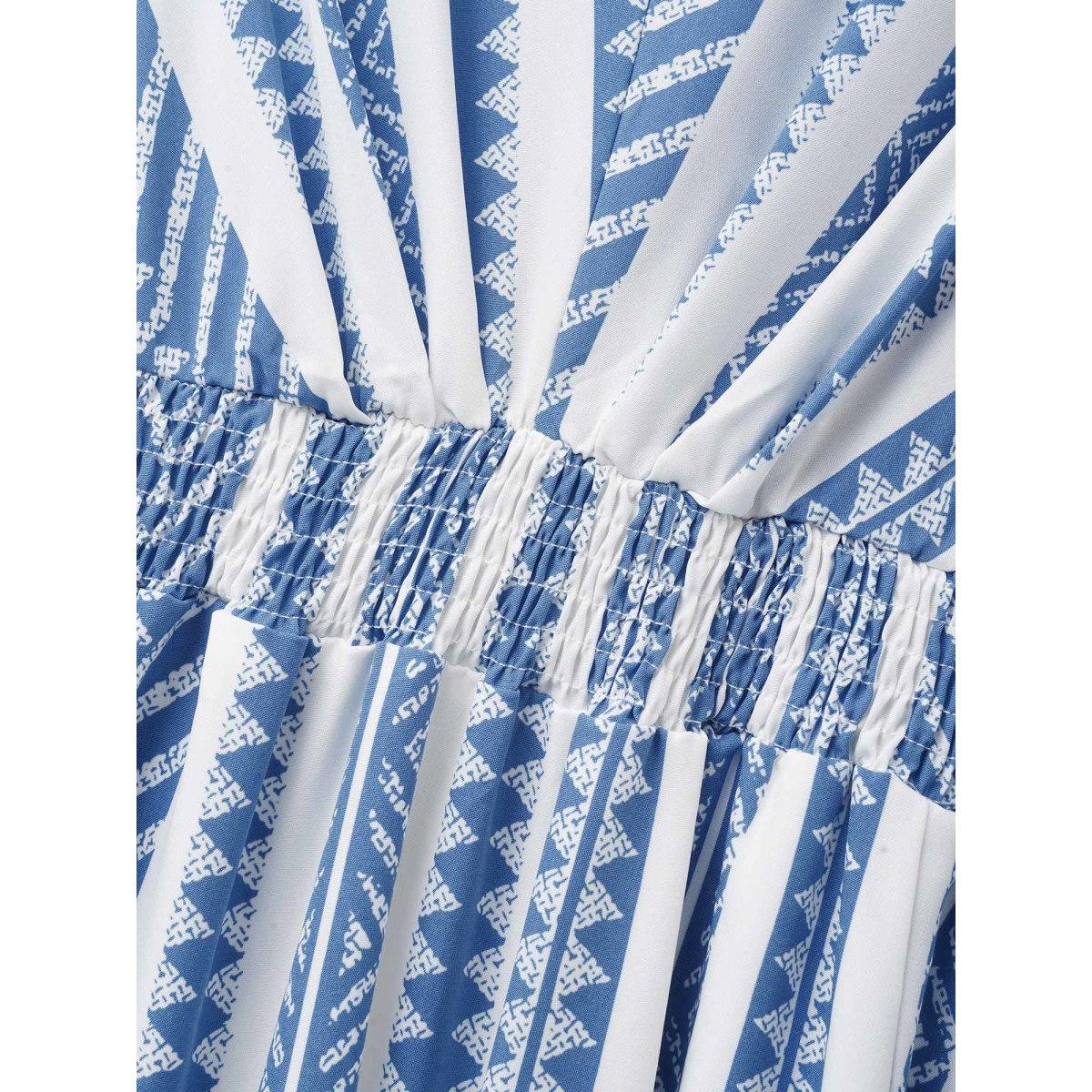 Plus Size Solid Geometric Dolman Sleeve Pocket Shirred Split Hem Dress Blue Women Resort Non V-neck Half Sleeve Curvy Long Dress BloomChic 18-20/2X Product Image