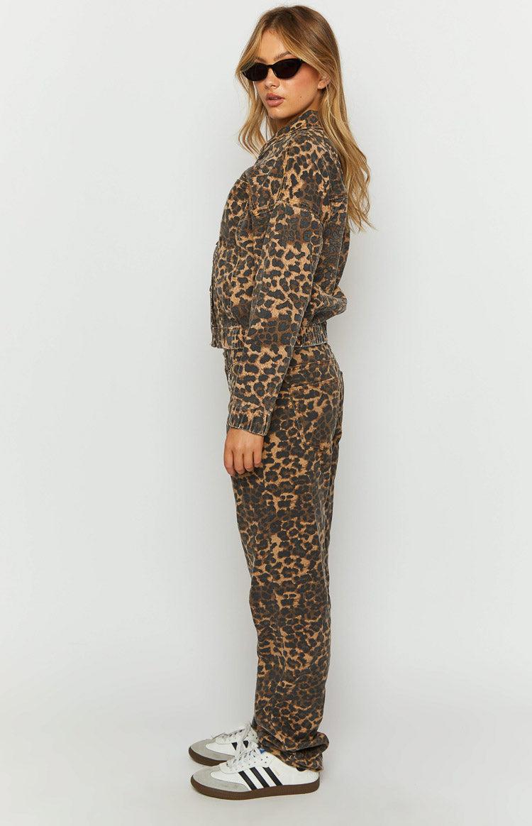 Lioness Carmela Leopard Print Denim Jacket Girls Product Image