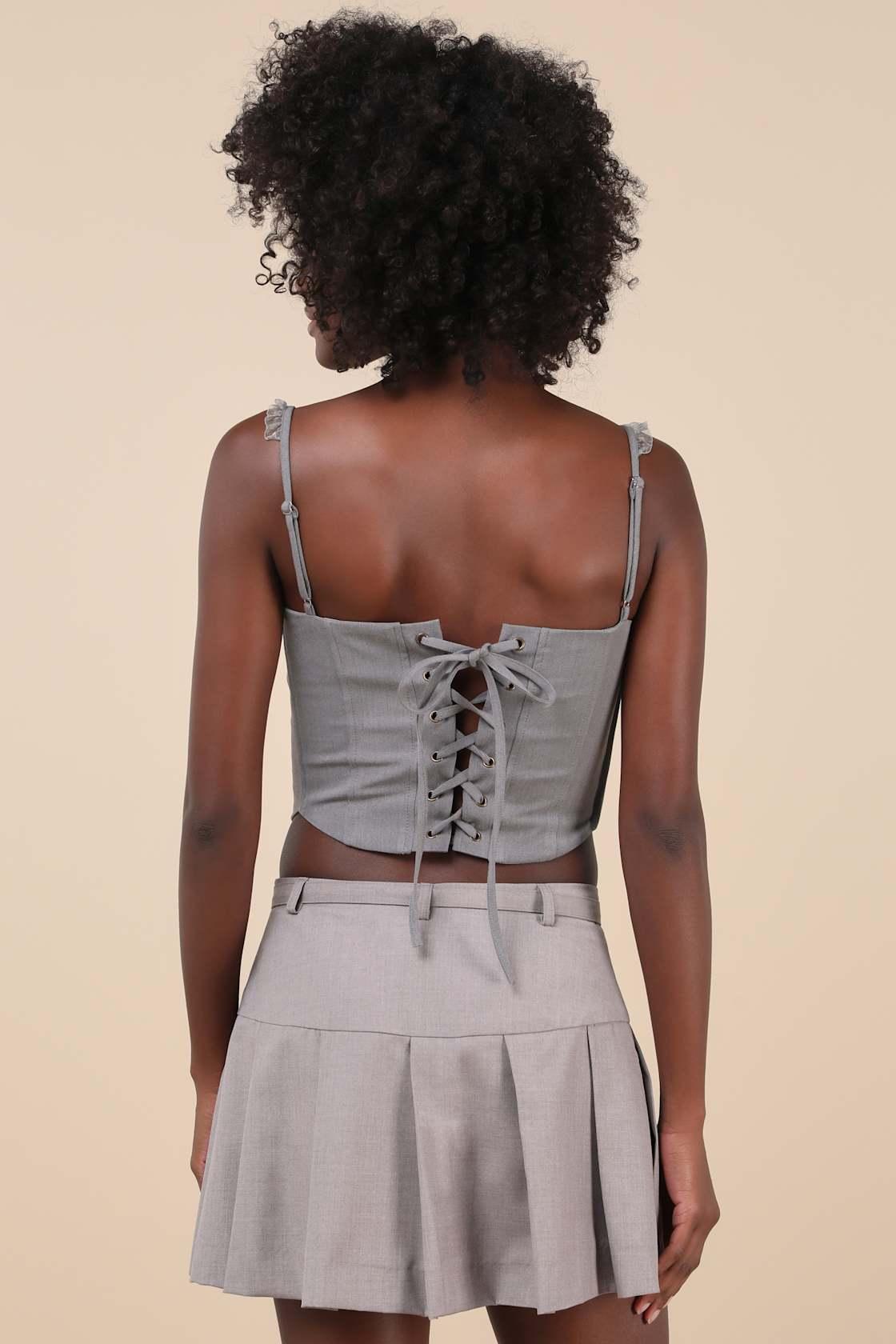Perfect Bustier Ever Grey Ruffled Buckle Lace-Up Bustier Top Product Image