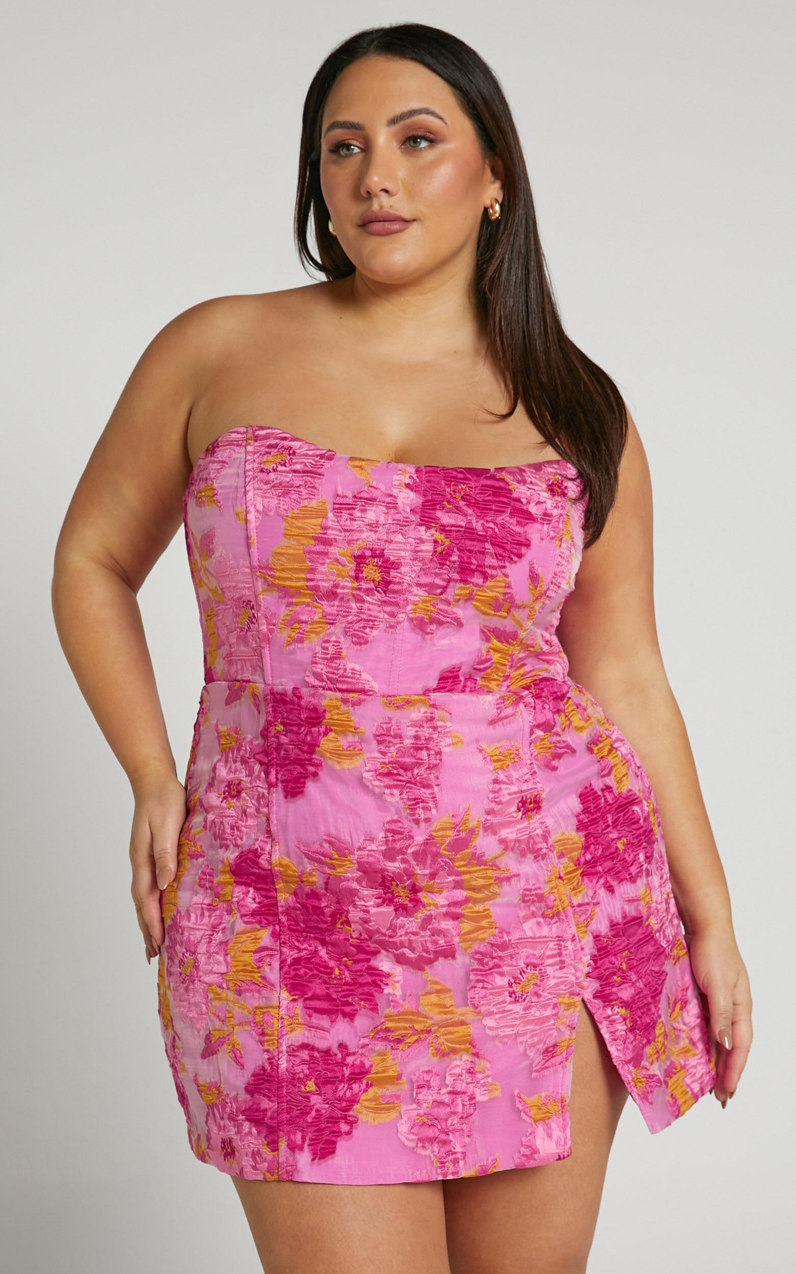 Brailey Mini Dress - Strapless Dress in Pink Jacquard Product Image