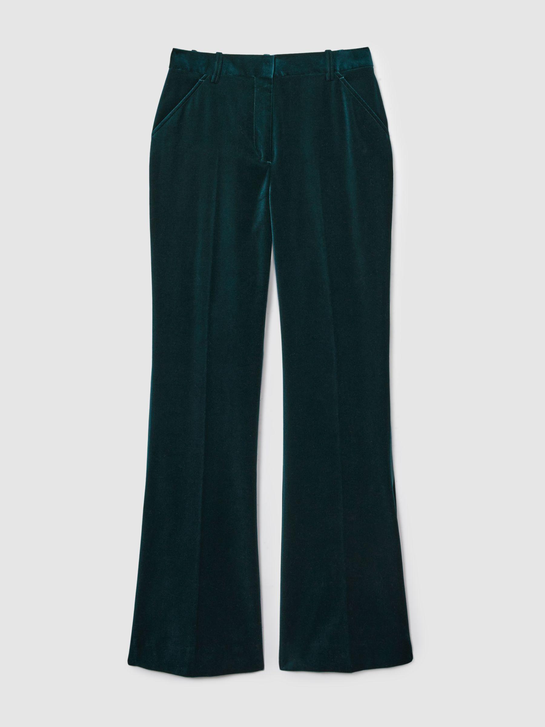 Velvet Flared Suit Trousers in Teal Product Image