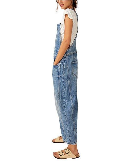 Free People We The Free Good Luck Denim Square Neck Barrel Leg Overalls Product Image